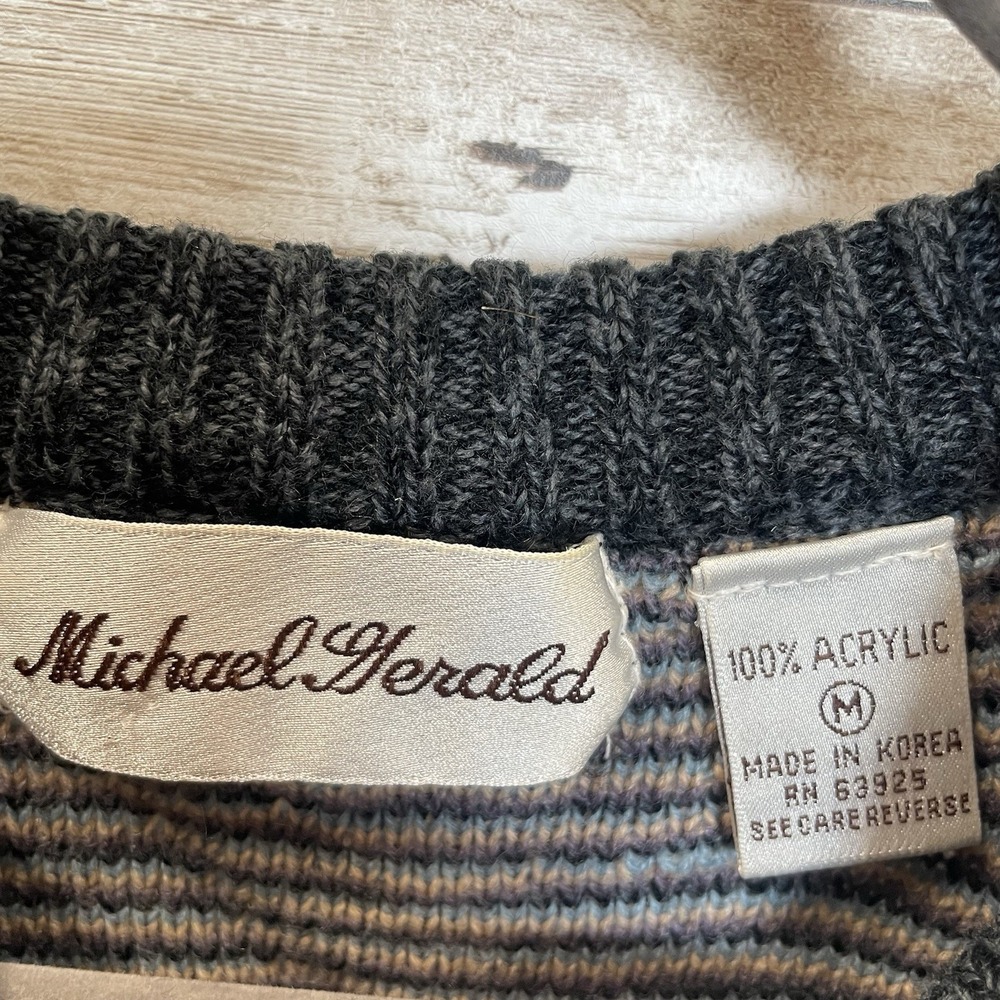 Vintage 80s-90s Michael Gerald Mens M Sweater Geometric Cosby Grandpa Knit READ - Picture 4 of 7